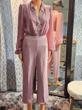 Valentine Mauve Pink Rhinestone‑Trim One‑Piece Jumpsuit – Size M